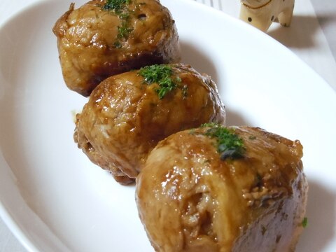 フライパンで簡単ソース香る肉巻きおにぎり♪